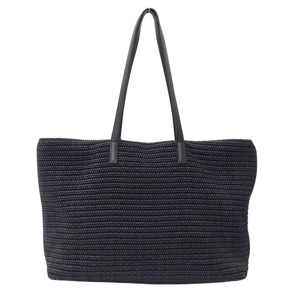 Saint Laurent handbag, women's brand tote bag, raffia, black, 490793, straw s...